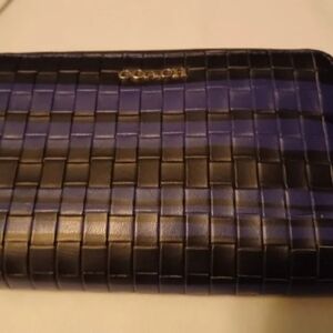 Coach Bleeker Embossed leather phone wallet. Indigo blue and black